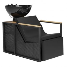 Bac de lavage E-Basil noir vasque noire accoudoirs bois avec repose-pieds électriques