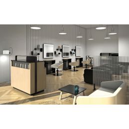 Coiffeuse professionnelle Nicole avec miroir LED intégré et rangement optimisé