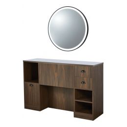 Meuble de coiffage OKE 6 B bois foncé avec miroir Jade LED