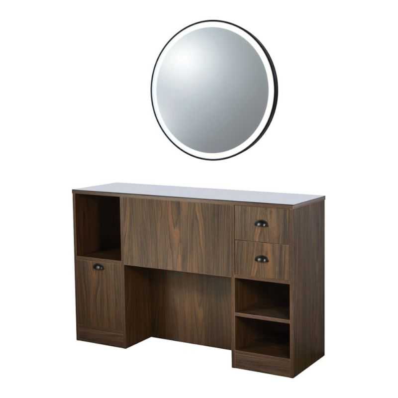 Meuble de coiffage OKE 6 B bois foncé avec miroir Jade LED