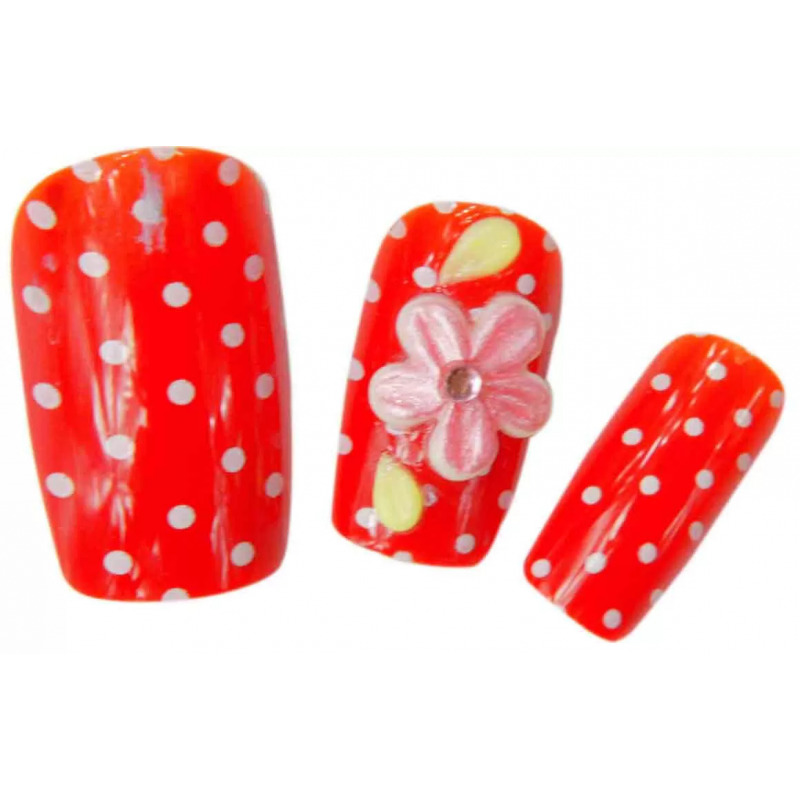 Faux Ongles 24 Capsules 3D Rouges Fleurs - INTEGRAL BEAUTY