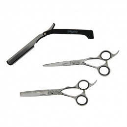 Set professionnel de ciseaux semi-offset et rasoir Coiffeo