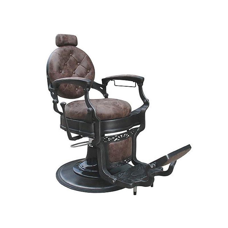 Fauteuil de barbier Barock marron foncé en skaï patiné