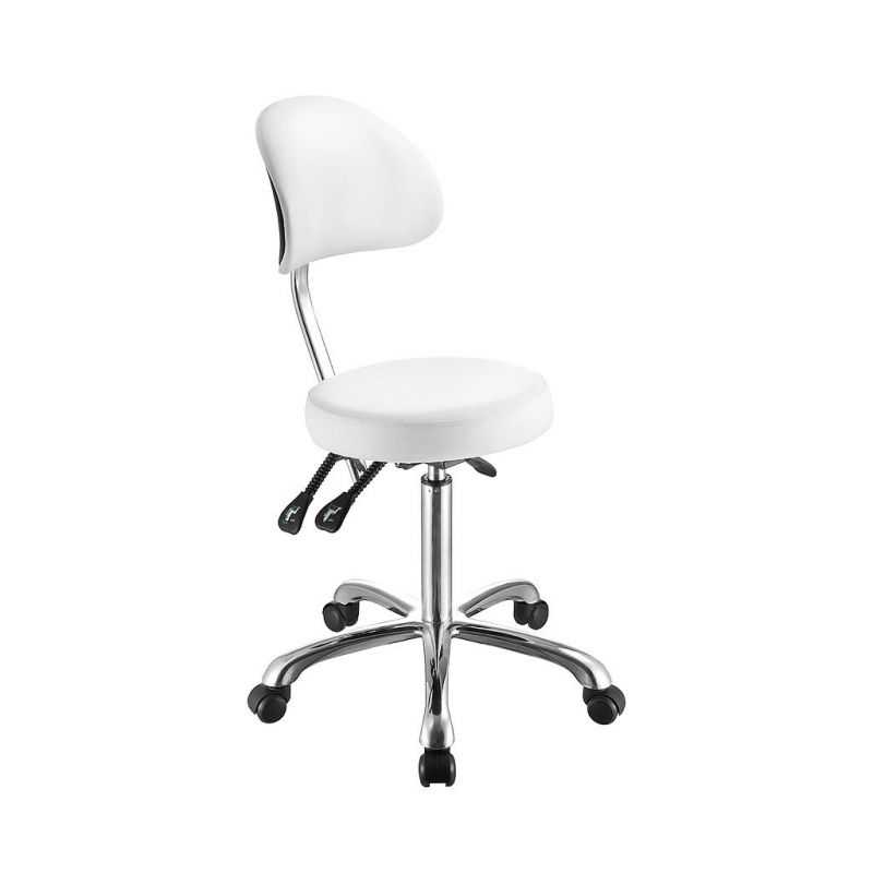 Tabouret esthétique professionnel Weelko Comfort blanc avec dossier réglable