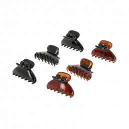 Mini pince à cheveux Coiffeo noire et marron en lot de 6