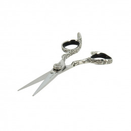 Ciseaux coiffure pro offset argent motifs fleurs 5.5