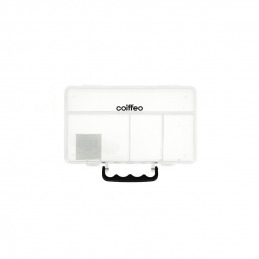 Boîte transparente 4 compartiments pour accessoires de coiffure Coiffeo