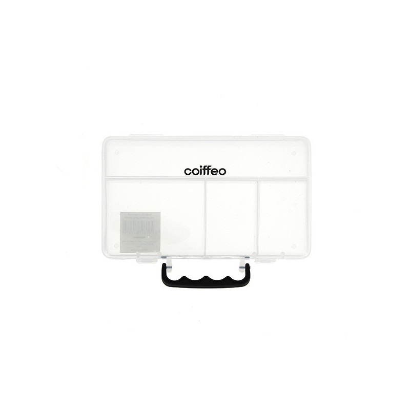 Boîte transparente 4 compartiments pour accessoires de coiffure Coiffeo