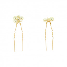 Lot de 2 épingles à chignon dorées avec perles Coiffeo