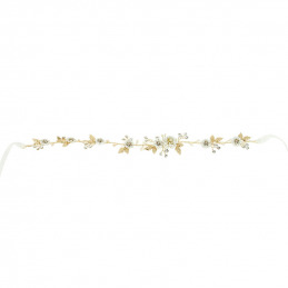 Serre-tête doré à fleurs pour mariage Coiffeo