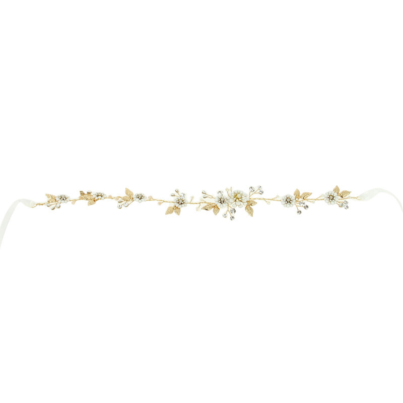 Serre-tête doré à fleurs pour mariage Coiffeo