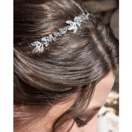 Serre-tête Coiffeo avec feuilles argentées pour mariage