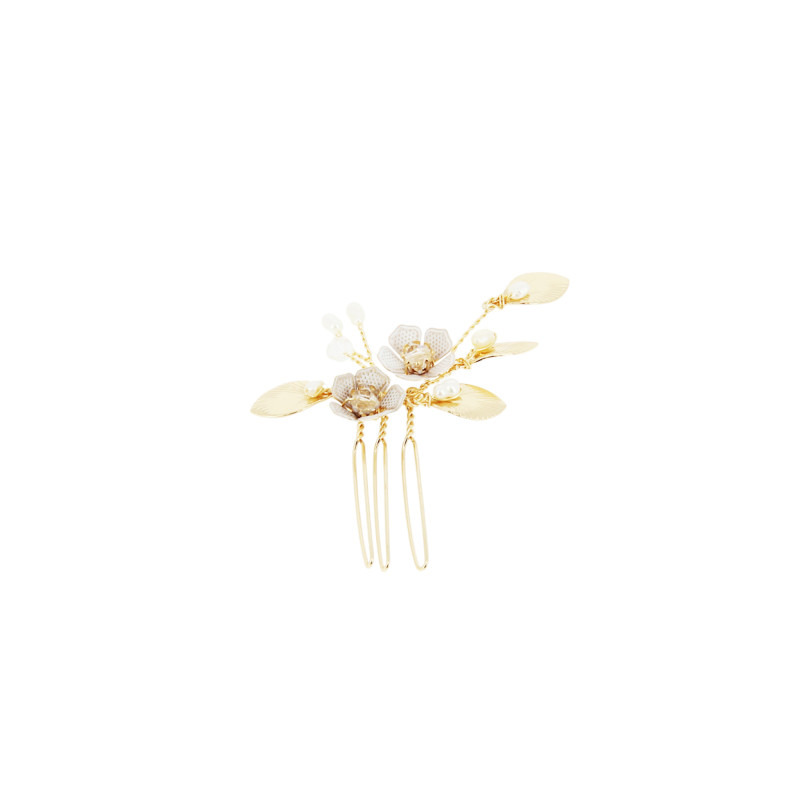 Peigne barrette Coiffeo à fleurs dorées et perles