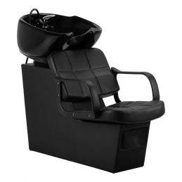 Bac à shampoing professionnel VELORA noir – Cuve inclinable et fauteuil intégré