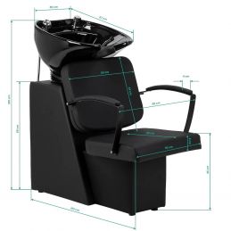 Bac à shampoing professionnel ALVÉO noir – Cuve inclinable et fauteuil rembourré